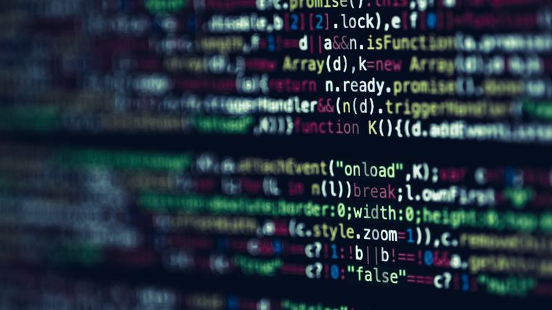 Close-up of colorful source code with a shallow depth of field